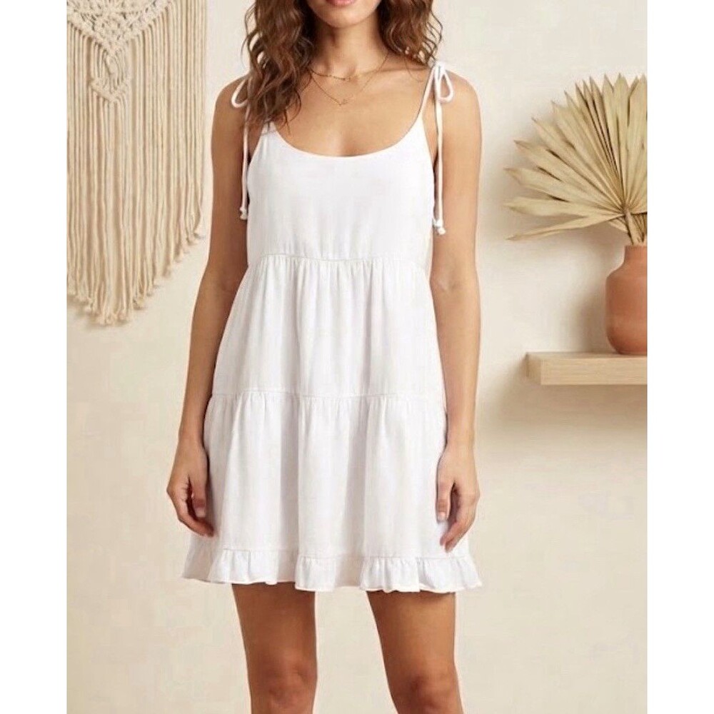 Altar'd State White Aurora Mini Sundress Scoop Neck Tie Straps M